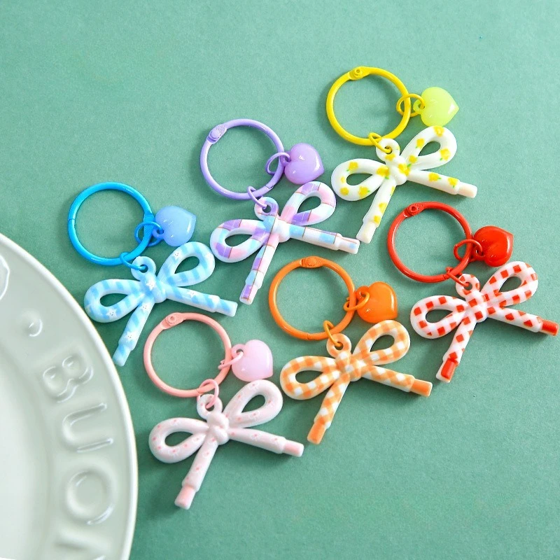 20pcs New Resin Flower Bow Hair Clip with Small Heart Pendant Keychain Simple Versatile DIY Craft Supply