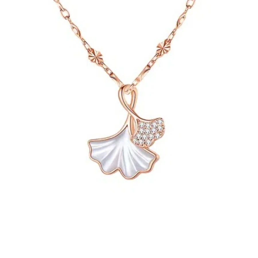 

S925 Pure Silver White Beimu Necklace Ginkgo Leaf Pendant Clavicle Chain