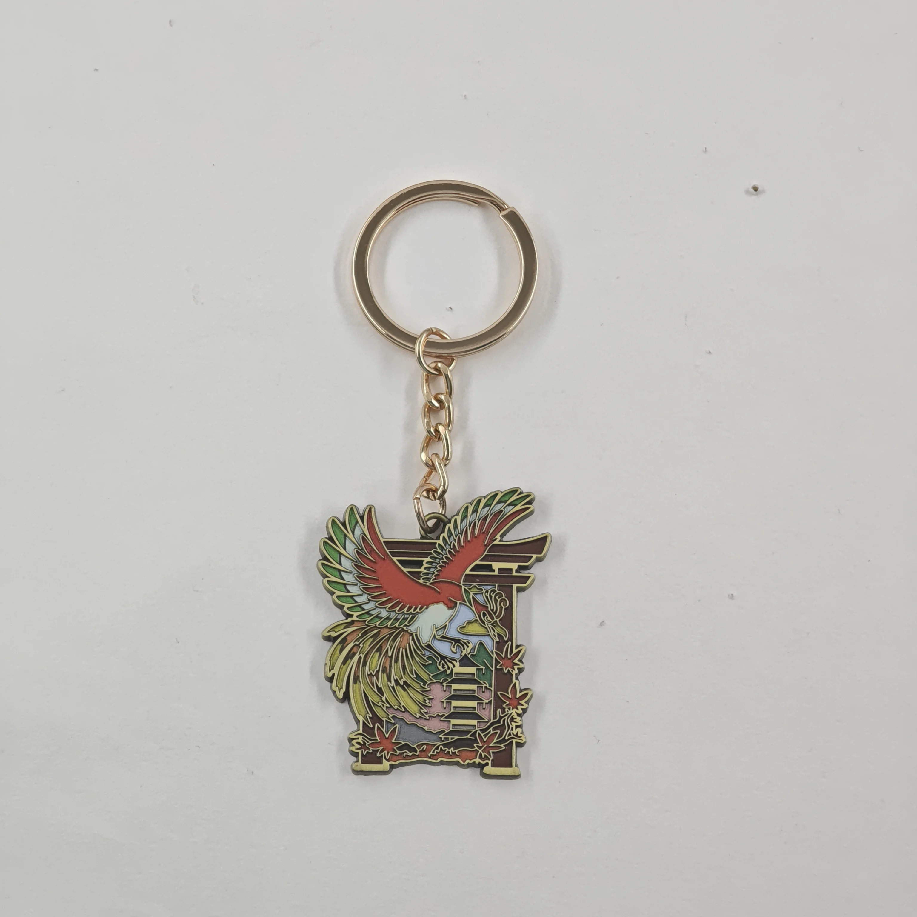 Ho-Oh Phoenix Schlüsselanhänger aus Zinklegierung, japanisches Torii-Tor, Kyoto Ahornblatt Schlüsselring, Rucksack-Anhänger, Gaming-Charms, Geschenkzubehör – Detail 10