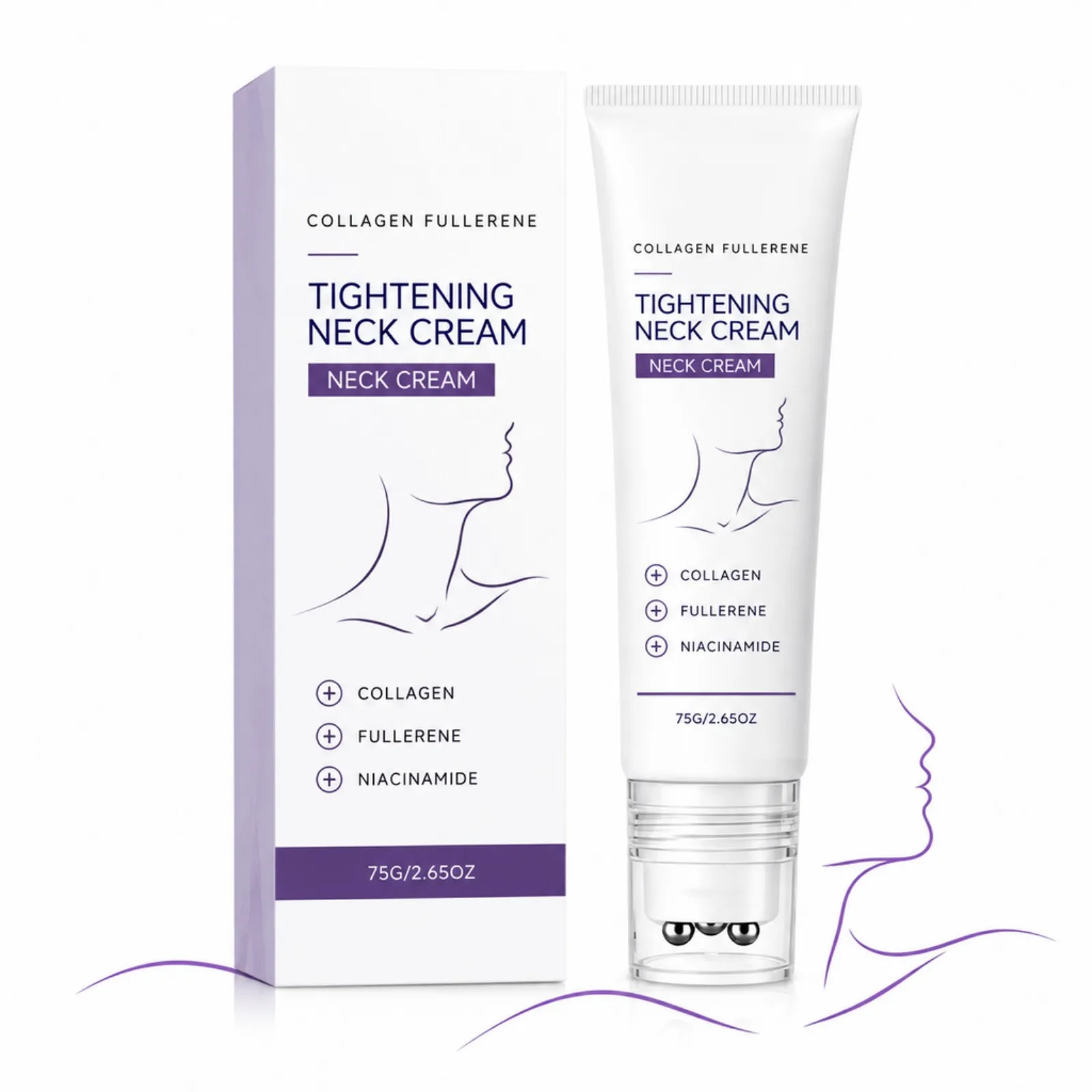 Collagen Neck Cream With Massage Roller Hydrating Firming Look Smooth Skin Texture Portable Daily Neck Care For Women 75g