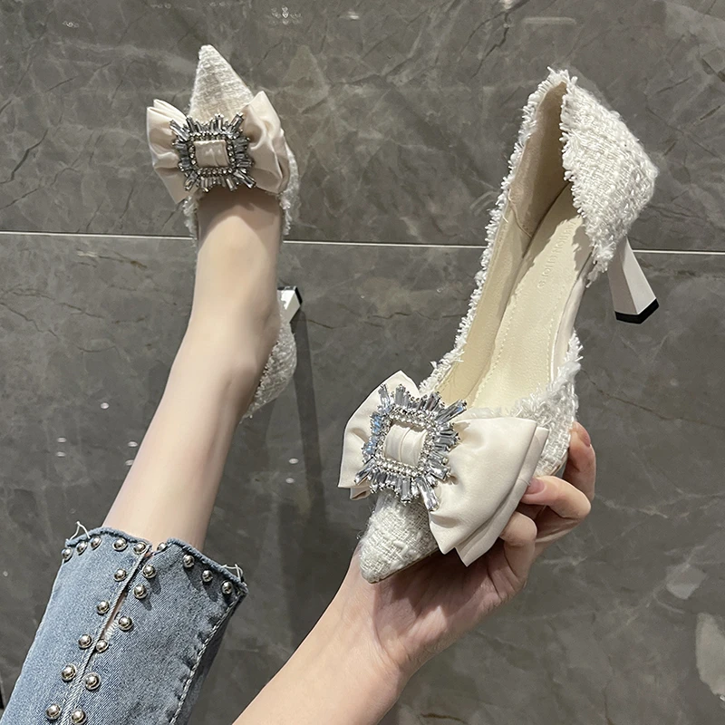 New Design Rhinestones Women Pumps Spring Fashion Pointed Toe Female Shallow High Heel Elegant Women's Work Shoes Dress Shoes