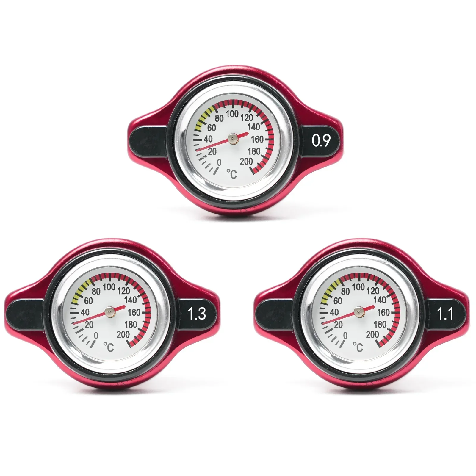 Rote Thermokühlerdeckel, Tankabdeckung, Wassertemperaturanzeige mit praktischem Sicher, 0,9 Bar/1,1 Bar/1,3 Bar, Auto- und Motorrad-Styling