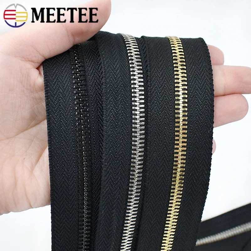 2/4Meter Meetee 5# Metal Zippers Tape for Sewing Bags Long Chain Zipper No Slider Garment Luggage Zip Repair Kit DIY Accessories