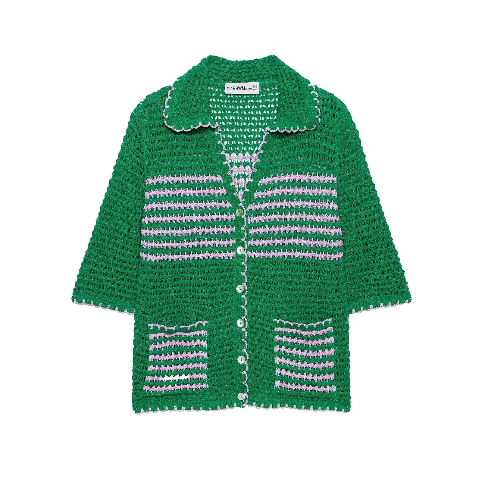European and American 2026 new summer women's loose casual simple striped hollow POLO shirt collar jacket