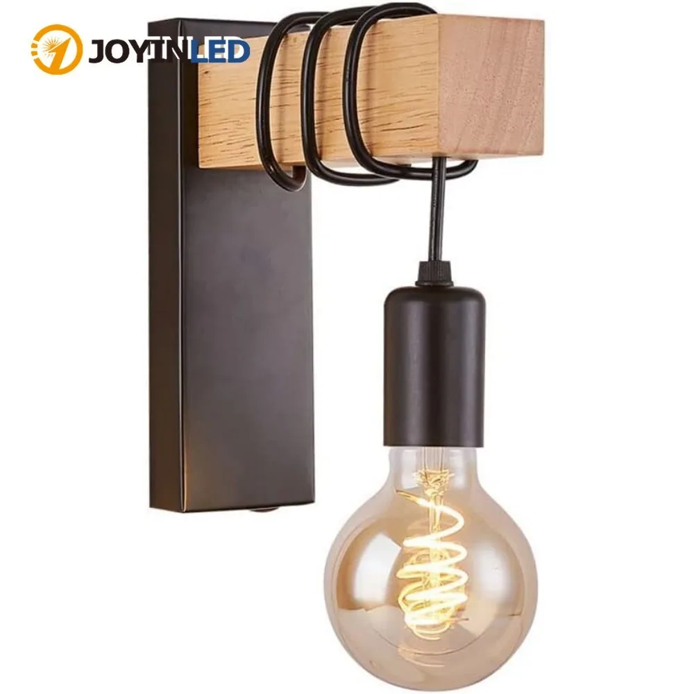 

JOYINLED Simple Bedside Wall Light Retro Industrial Style Wood Wall Mount Light E27Ceiling Light for Living Room Bedside Kitchen