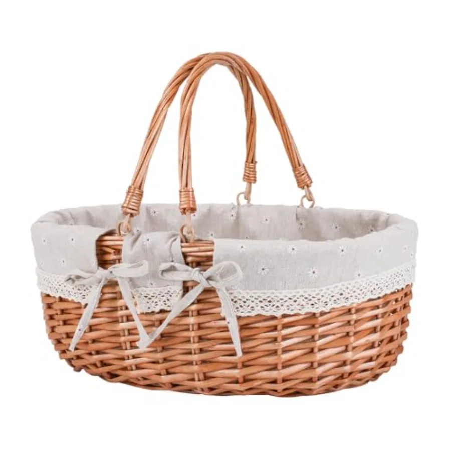 

Большая плетеная корзина для пикника с ручками, прочным плетеным корпусом и съемной моющейся подкладкой, для кемпинга на природе, подарочная упаковка