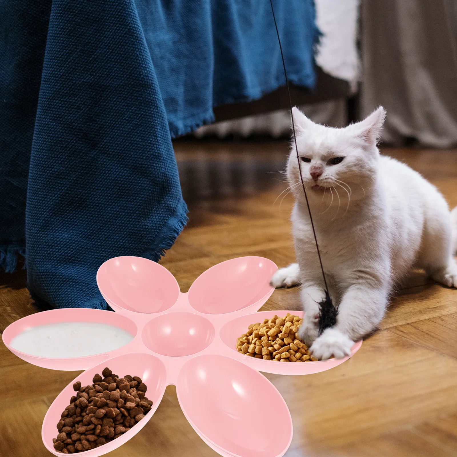 

Pet Feeding Bowl Dish Petal Design Plastic Dog Feeder Floor Cat Bowl Household Pet Supplies Wear Resistant Easy Clean