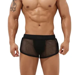 Men Casual Shorts Aro Pants Mesh Transparent Sleep Bottoms Underwear Sleepwear Sports Gym Underpants Panties Trunks Sweatpants