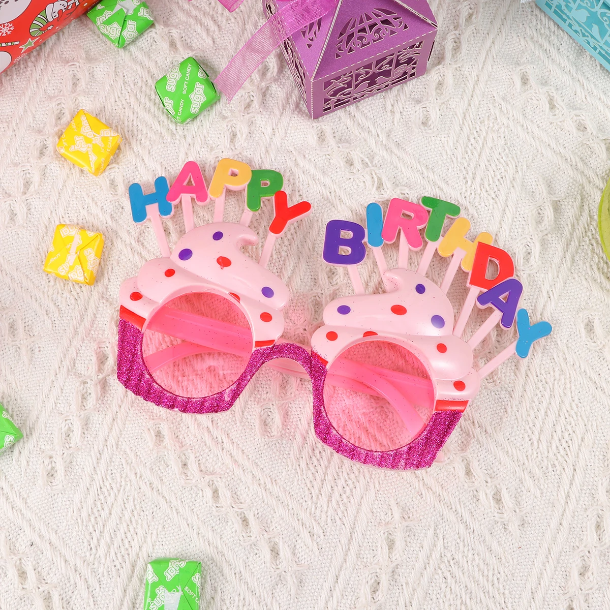 

Funny Birthday Glasses Glitter Pink Cake Eyeglasses Party Photo Props Lightweight Fun Cosplay Accessories PARTY
