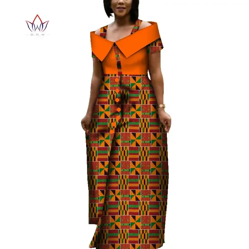 

Free Shipping African Print Dresses Bazin Riche Sling dress Africa Traditional Clothing Dashiki Long Party Dress WY3725