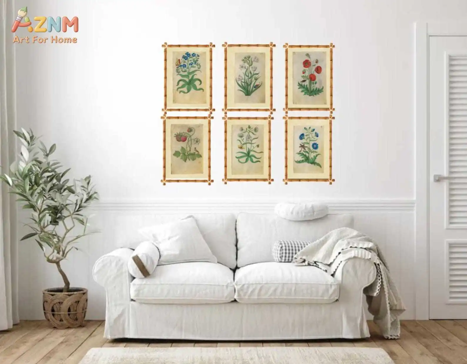 AZNM Vintage Botanical Flower Insect Canvas Painting Antique Plant Illustration Unframed Canvas Wall Art