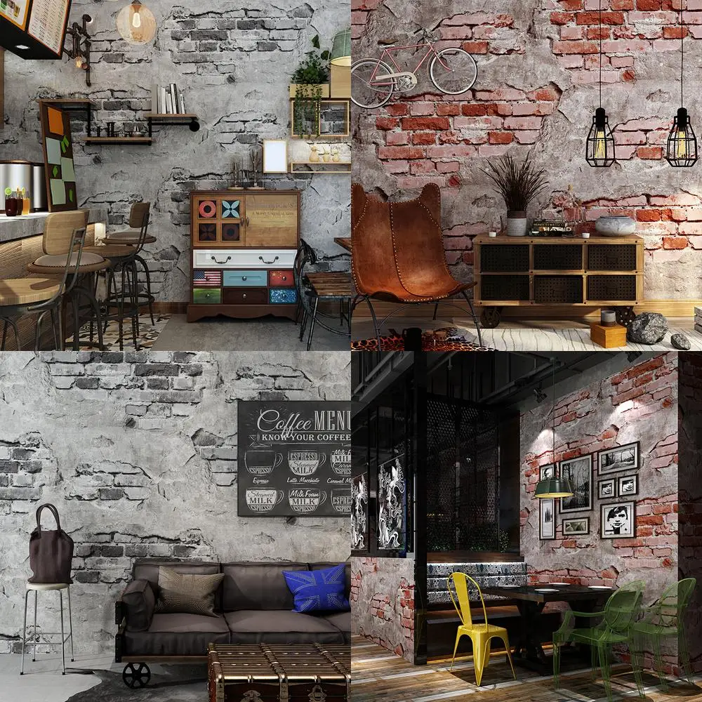 Brick Pattern Wallpaper Brick Wall Retro Vintage Gray Cement Brick Wall Industrial Loft Antique Background Wall Mural