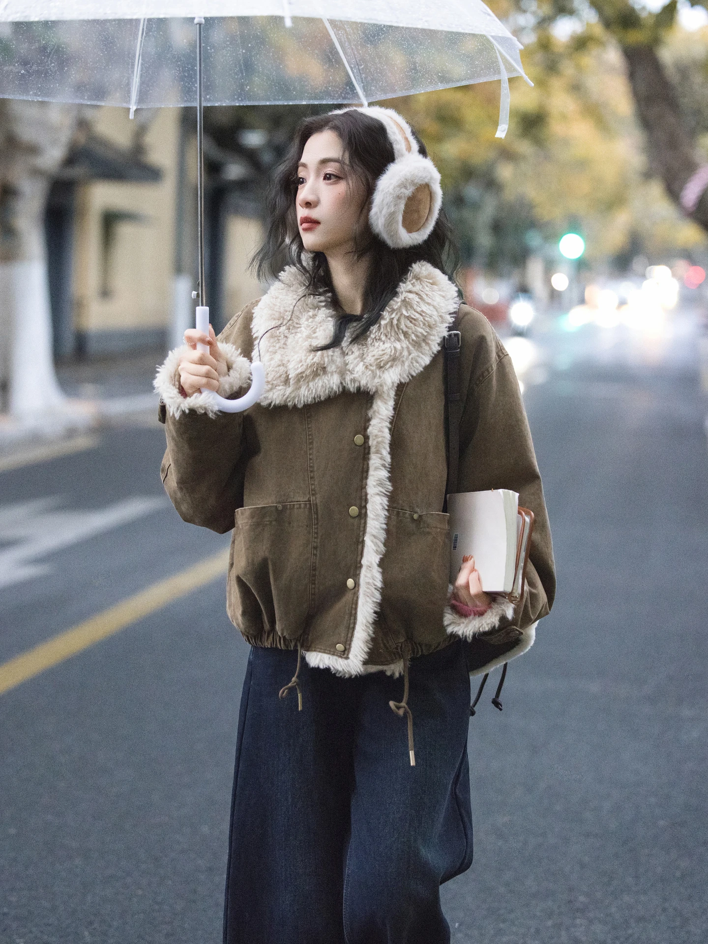 

Утепленная джинсовая куртка-оверсайз кофейного цвета в винтажном стиле для повседневной носки, с длинными рукавами, на одной пуговице