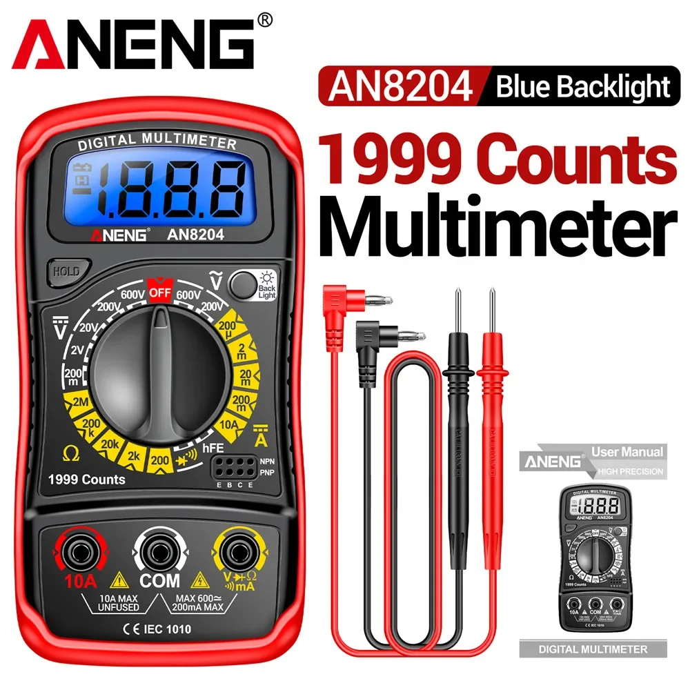 ANENG AN8204 Digital Multimeter RMS 1999 Counts AC/DC Voltage Tester Ammeter No-contact Voltage Induction Ohm Triode Detector