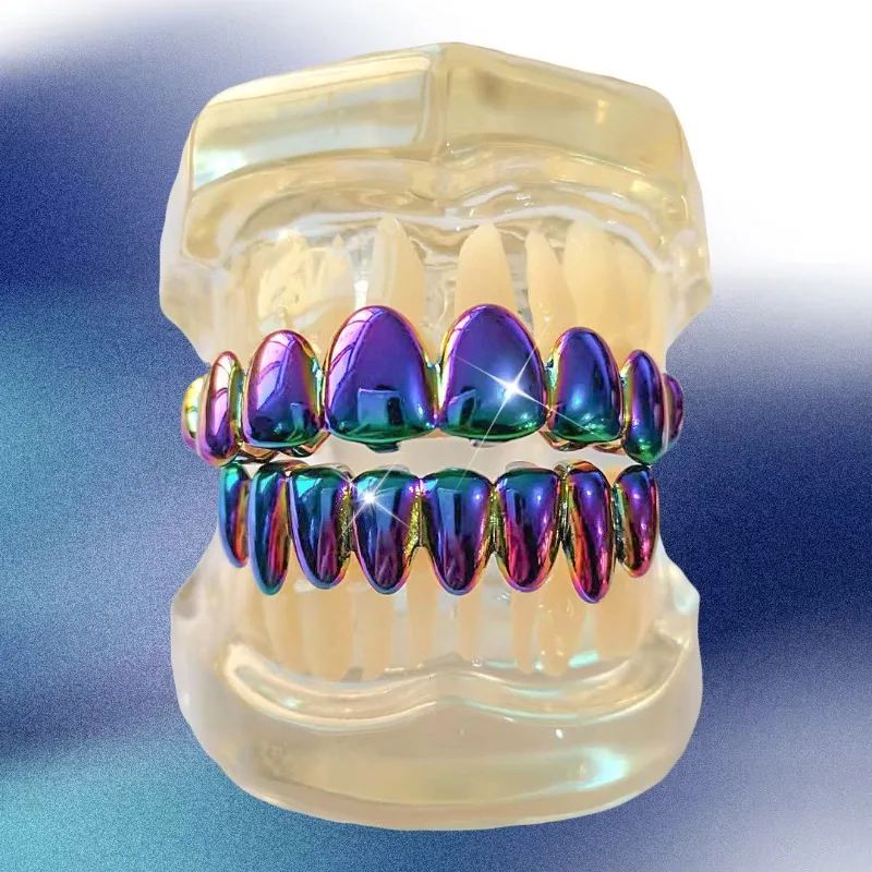 Hot Sale Color gradual change Gold Plated Hip Hop Teeth Grillz Neutral Fashion Braces Christmas Cosplay Party Outfit Accessories
