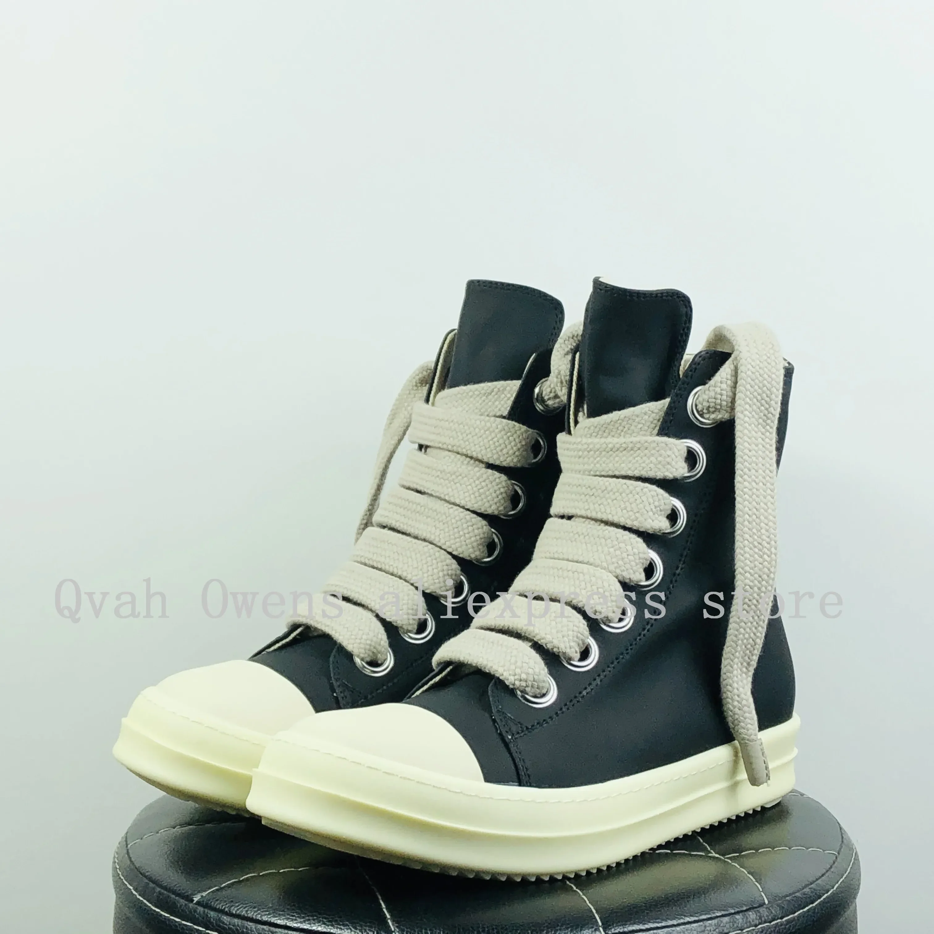 Owen Seak Men Casual Boots Jumbo Lace Up High Top Women Sneakers Zip Luxury Trainers Outdoor Autumn Flats Black Shoes