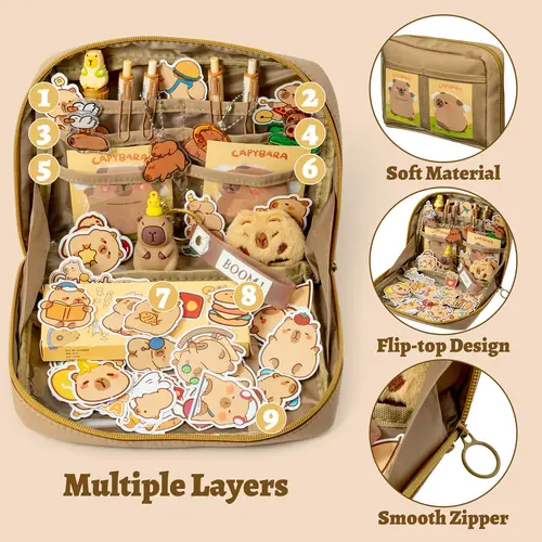 Imagen 2 del producto Lindo juego de papelería de capibara, útiles escolares de capibara, estuche de lápices de capibara con compartimentos, lápices, cuadernos, notas adhesivas