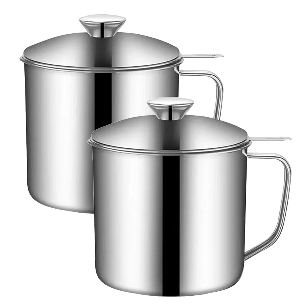 

2Pcs Stainless Steel Grease Strainer Oil Container Fine Mesh Soup Broth Fat Separator Kitchen Tool Grease Container for Kitchen