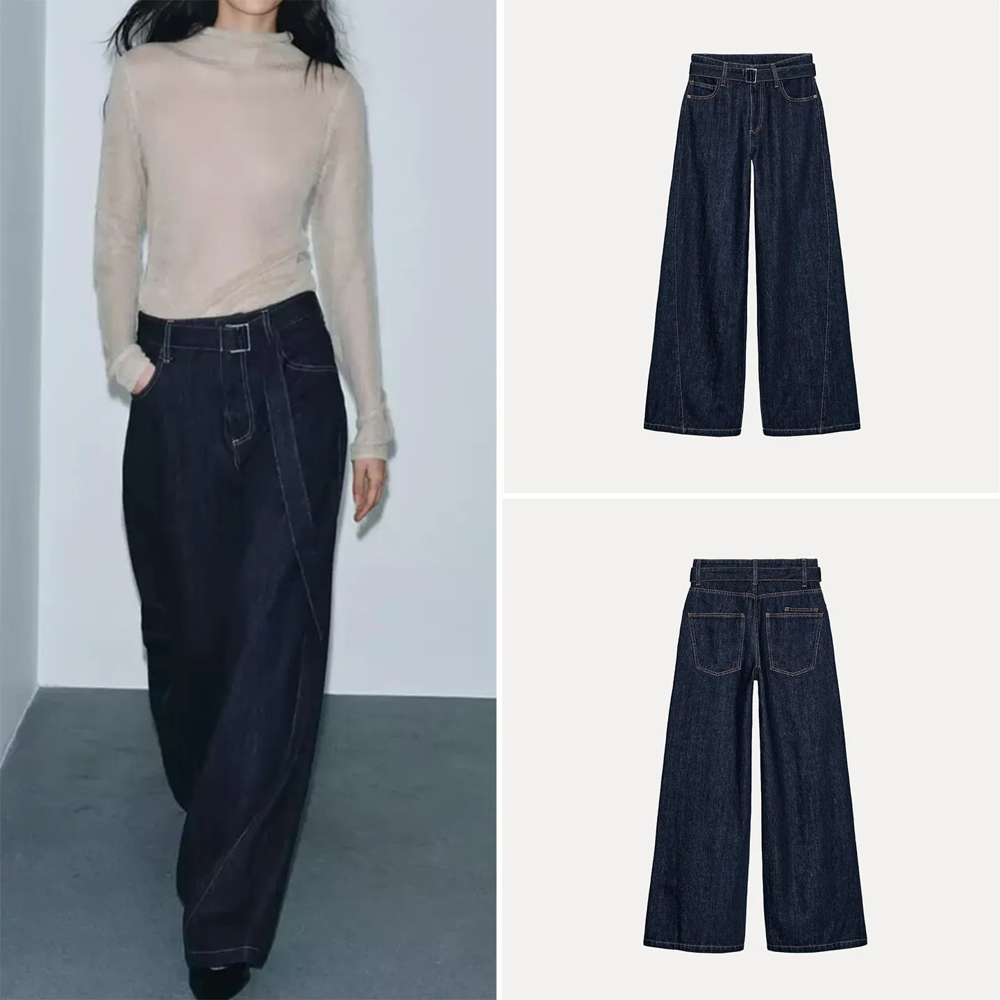 

Z High Waist Wide Leg Jeans for Women Simple Sli Belt Included New Arrival 2025 Winter Season Ladies Faion