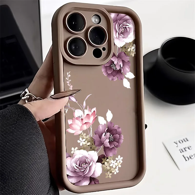 Flower Phone Case For iPhone 11 Case iPhone 14 12 13 16 15 Pro Max X XR XS Max 7 8 Plus SE 2020 Liquid Silicone Shockproof Cover