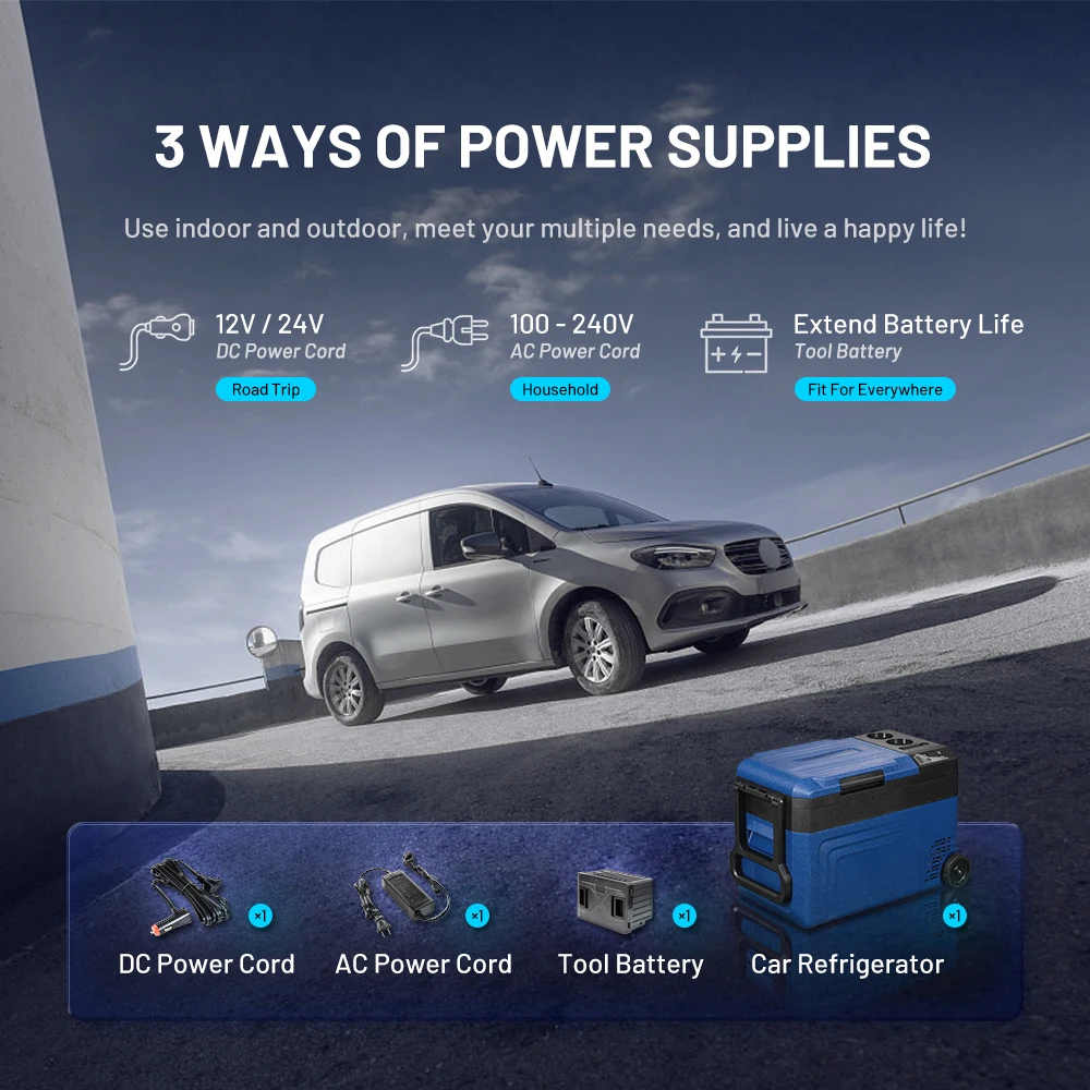 WTW25 Portable Car Fridge Freezers AC 100-240V DC 12V 24V Compressor Electric Camping Refrigerator Detachable Battery