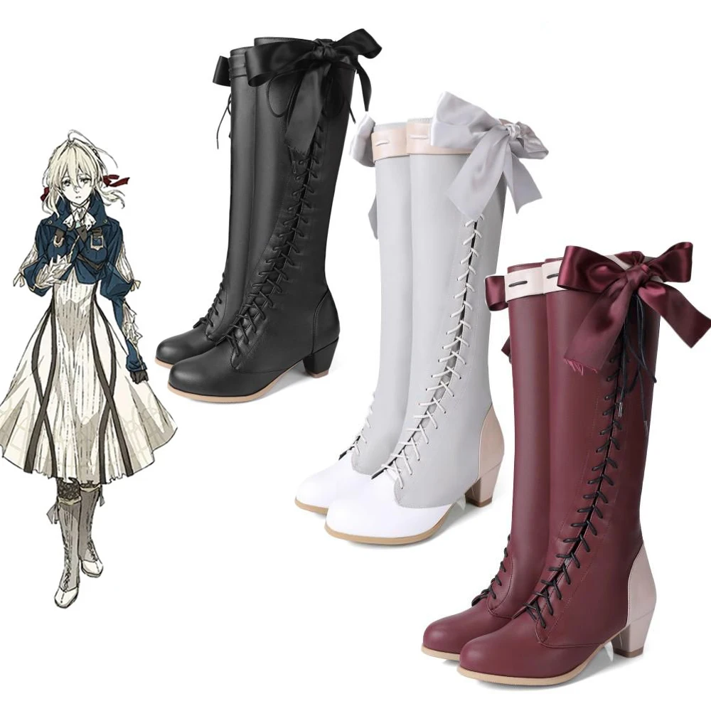 Violet Evergarden Anime Characters Shoe Cosplay Shoes Bow Pu Loli Boots Halloween Party Costume Women Girl Prop