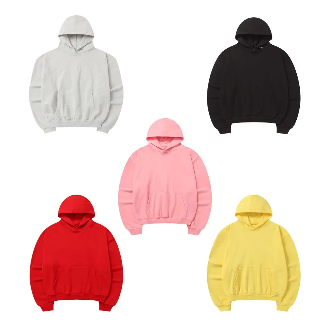 Heavyweight Oversized Pullover Hoodie Solid Color Fleece Hooded Sweatshirt Casual Streetwear Fall Winter Kangaroo Pocket Top