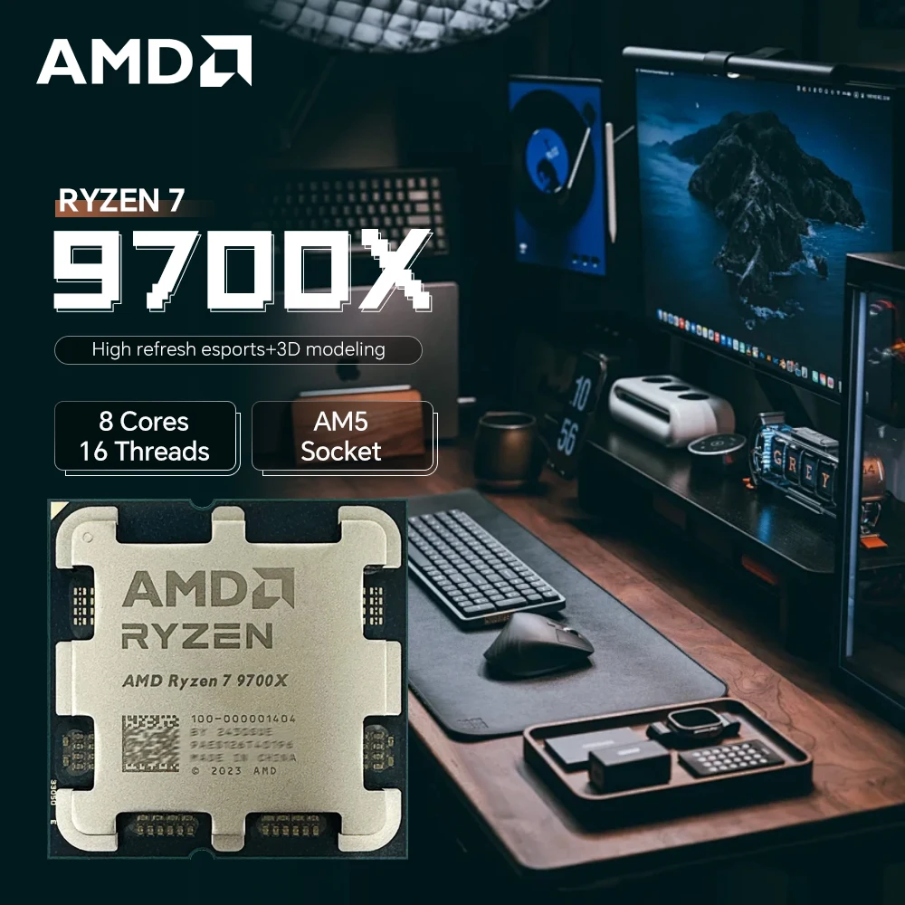 

AMD Ryzen 7 9700X До 5,5 ГГц, 65 Вт TDP, 8 ядер, 16 потоков, 3D V-Cache и 1080P, игровой процессор с высокой частотой кадров, без вентилятора