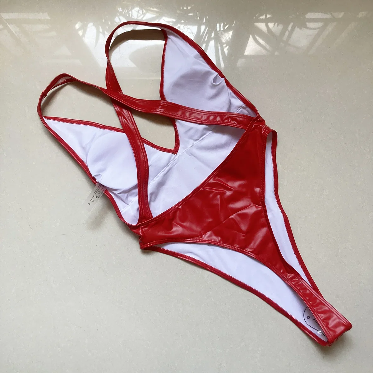 Sexy PU Thong One Piece Swimsuit for Women Push Up High Waisted Bathing Suit Swimwear High Cut Out Monokini Beach Wear Bather