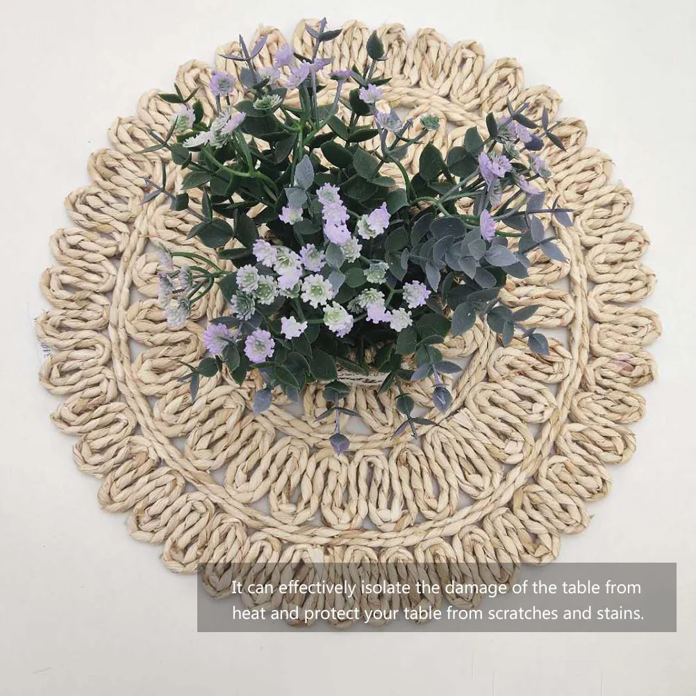 

Round Corn Husk Braided Placemat Weave Hot Insulation Pad Heat Resistant Table Mat Non Slip Cup Mat Decorative Coasters