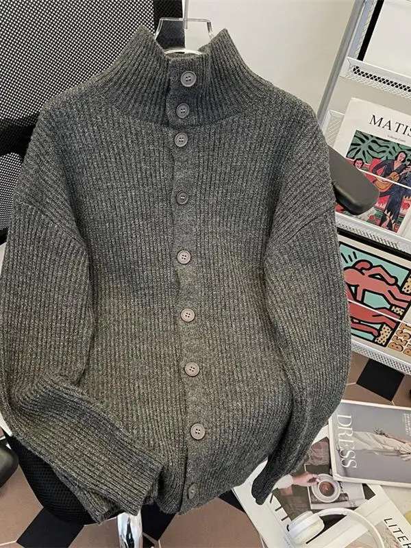 

Retro ey Button-Up Cardigan Sweater Men's Loose Casual Versatile Knitted Outerwear Autumn Winter Cleanfit Youthful Vitali