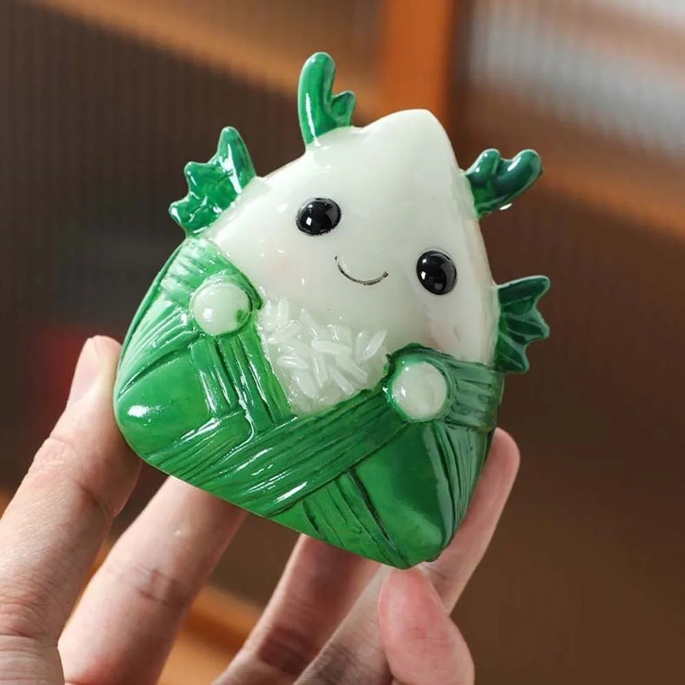 The Tea Favors Tea Pet Zongzi Sculpture High Temperatures Chinese Style Resin Rice Dumpling Statue Lucky Bag Green