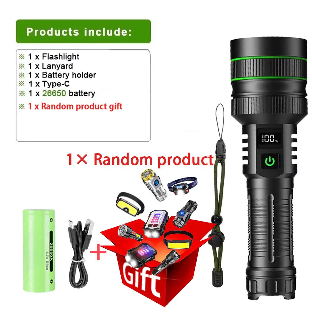 2025 Nuevas linternas XHP390 de 15000 mAh 10000000 Linterna ultrapotente LM con zoom, linterna recargable por USB, antorcha para acampar al aire libre