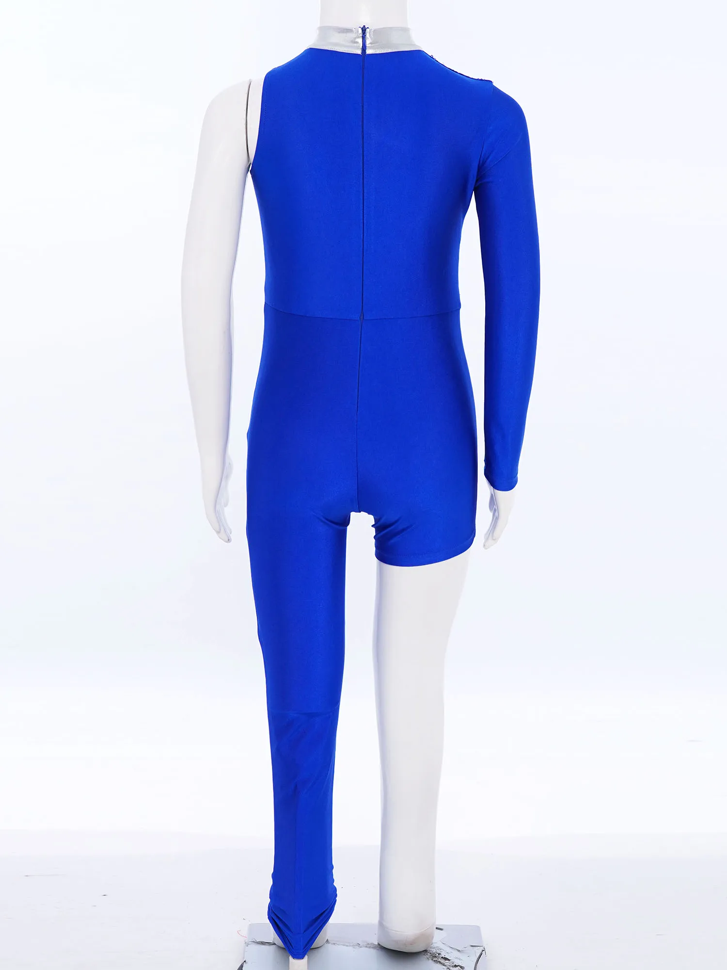 Patinação artística crianças meninas ginástica rítmica collants bodysuits assimétrico brilhante lantejoulas contraste cor macacão desempenho