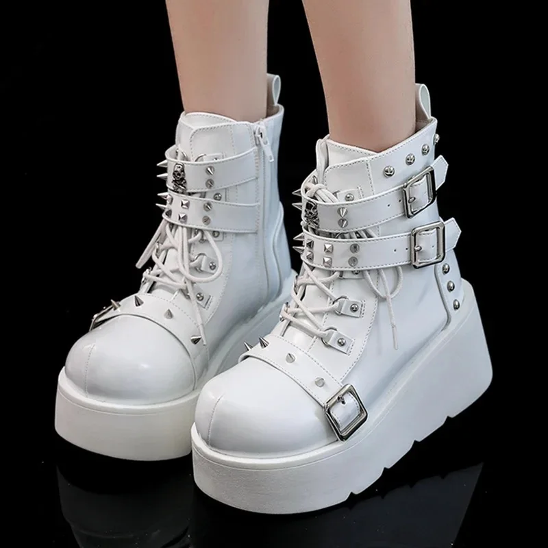 

Women Shoes New Gothic Style Platform Boots Vampire Cosplay Mid-calf Boots for Women Designer Shoes Wedges Comfy Motorcycle Boot