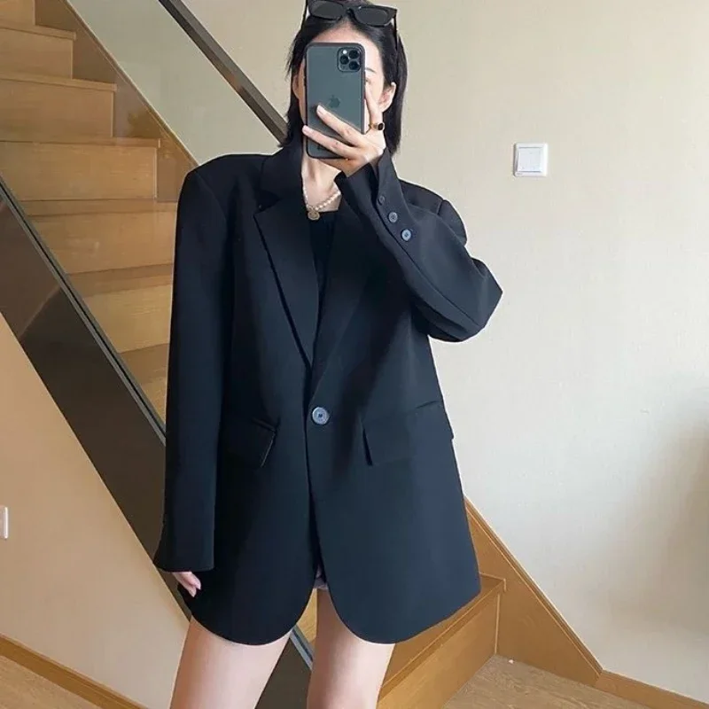 Gray Female Coats and Jackets Solid Outerwear Loose Clothing Black Women\'s Blazers Korean Reviews Many Clothes 2024 Korean Sale