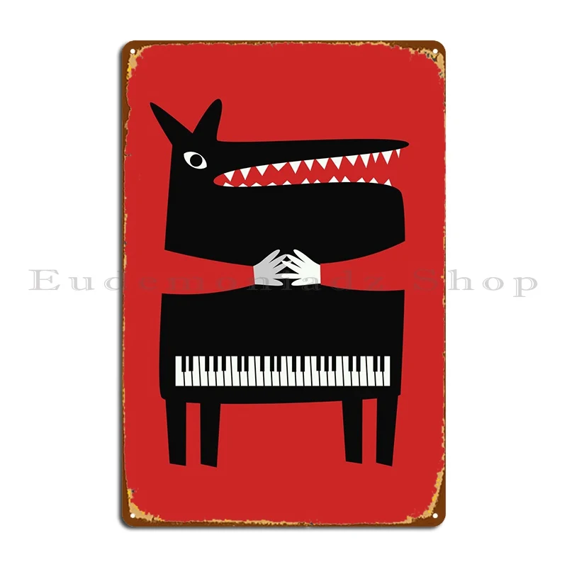 Little Red Holding Piano Metal Plaque Wall Mural Cinema Design Bar Cinema Tin Sign Poster