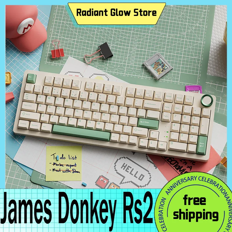 

James Donkey Rs2 4.0 Mechanical Keyboard Wireless 3mode Gateway Structure Hot Swap Qmk Custom Pbt Knob Gamer Pc Gaming Keyboard