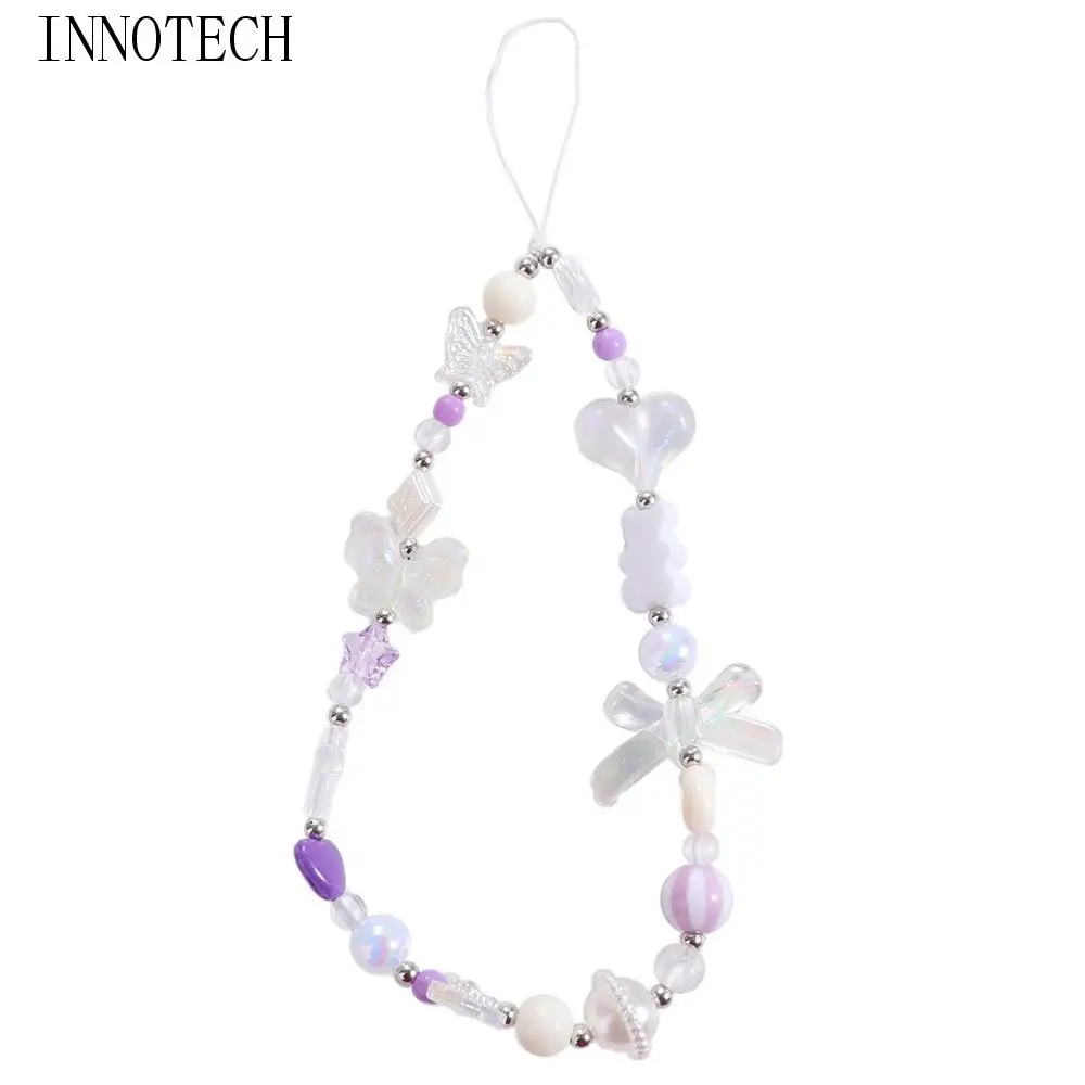 

Пластиковый бант из бисера, цепочка для мобильного телефона, бант из бисера, розовая бусина, подвеска с бантом «Любовь», Ins, милый бант для девочек, ремешок для телефона Y2K