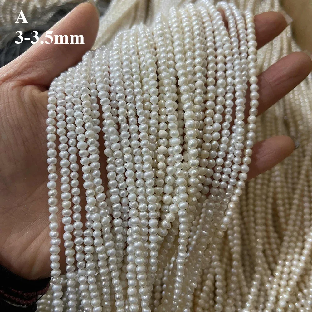 

3-3.5mm A Natural Freshwater White Pearl Nearround Shape Bead Christmas for Women Jewelry Make DIY Necklace Bracelet Accessories