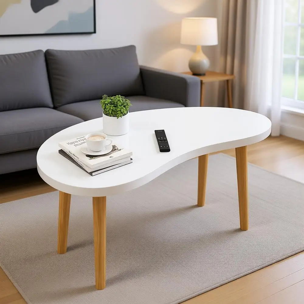 

Белый журнальный столик с 4 ножками из массива дерева, подходит для низких сидений, хранения и использования в гостиной