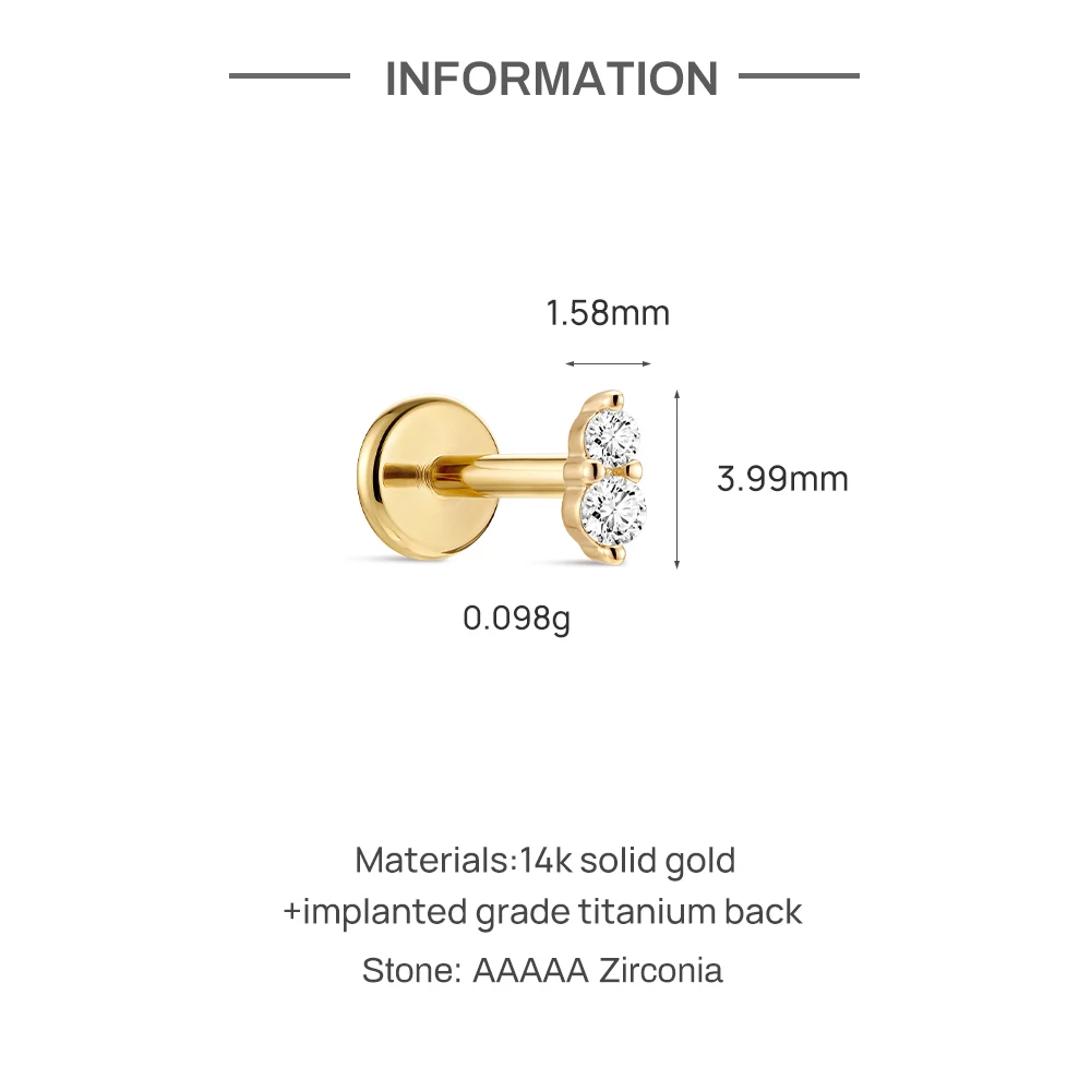 AIDE Mini-Piercing-Ohrringe aus 14-karätigem massivem Gold, glänzend, Herz-/rund-/sternförmig, für Damen, in verschiedenen Größen, klassischer Hochzeits- und Brautschmuck, luxuriöser Schmuck – Detail 16