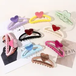 Plastic Heart Hair Claw Fashion Candy Color Half Moon Hollow Shark Clip Dopamine Large Plastic Hair Clip Ladies/Girls