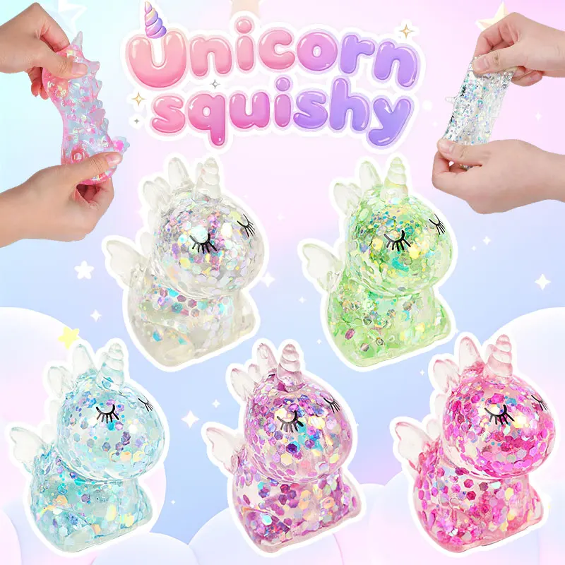 Glitter Unicorn Squishy Colorful Unicorn Squeeze Stress Anxiety Relief Fidget Sensory Toys Super Soft Slow Rebound Adults Gifts