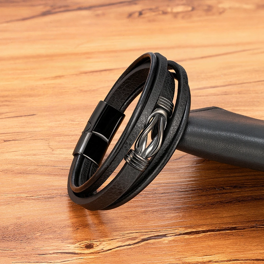 TYO العصرية 3 ألوان الرجال متعدد الطبقات الجلود الفولاذ المقاوم للصدأ المغناطيس مشبك سوار سحر الإسورة هدية عيد الحب دروبشيبينغ