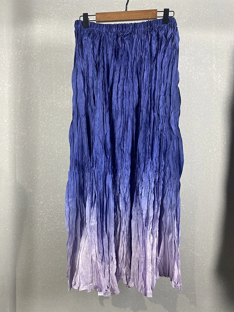 Versatile Fashion Loose Elastic Pleated Skirt Miyake Drape Wrinkled Pleated Gradient Colour Women's Semi-skirt 2025 Summer New