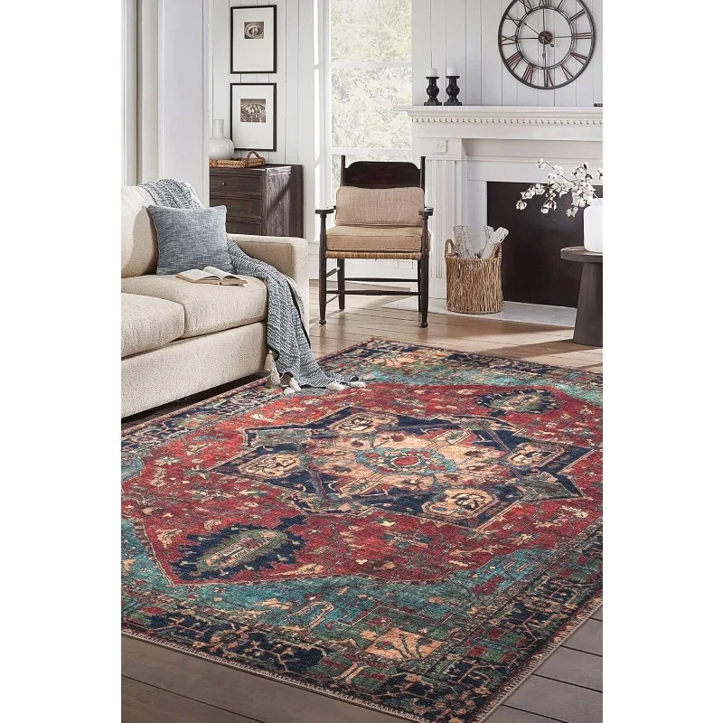 Machine Washable Area Rugs with Non-Slip Backing, Ideal for Hallway, Living Room, Bedroom, Kitchen and Laundry Room