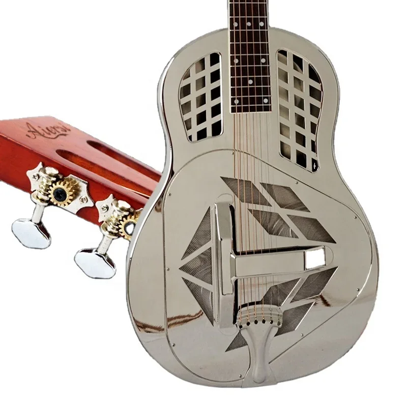 

China Aiersi Brand Gloss Chrome Plated Brass Body Tricone Resonphonic Guitar Blues Slide Metal Resonator Guitars