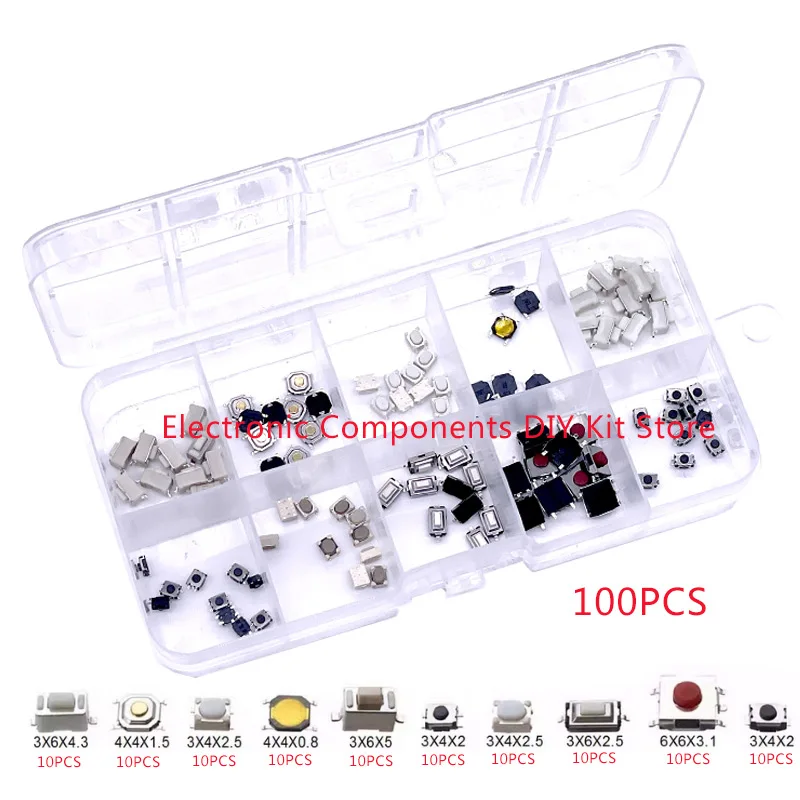 100/200/250 قطعة 10 أنواع دائم سيارة التحكم عن بعد اللوحي Actile مفتاح بـزر دفع مفاتيح السيارة زر اللمس Microswitch مع صندوق