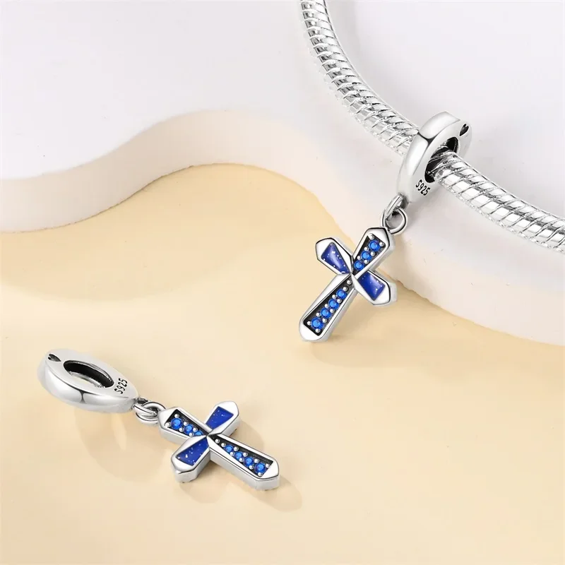 

Элегантные классические подвески из стерлингового серебра 925 пробы с крестом Святого Ангела, бусины, подвески для женщин, подходят для оригинальных браслетов 925, ювелирные изделия своими руками, подарок